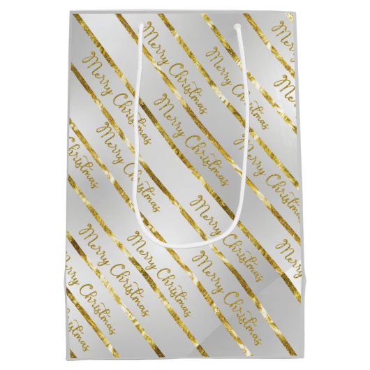 Elegant Silver Gold Merry kerst Medium Cadeauzakje (Achterkant)