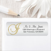 Elegant Silver Gold Monogram Letter 'J' Return Etiket (Insitu)