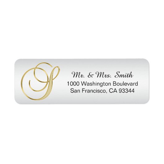 Elegant Silver Gold Monogram Letter's Return Etiket (Voorkant)