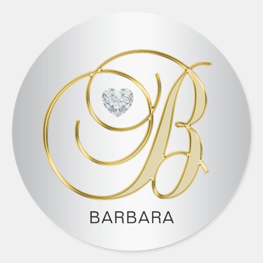 Elegant Silver Gold Monogramed Initiaal B Ronde Sticker (Voorkant)