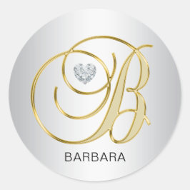Elegant Silver Gold Monogramed Initiaal B Ronde Sticker