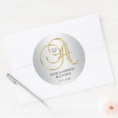 Elegant Silver Gold Monogrammed Wedding Ronde Sticker (Envelop)