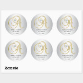Elegant Silver Gold Monogrammed Wedding Ronde Sticker (Vel)
