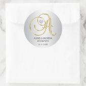Elegant Silver Gold Monogrammed Wedding Ronde Sticker (Tas)