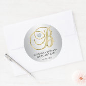 Elegant Silver Gold Monogrammed Wedding Ronde Sticker (Envelop)