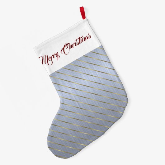 Elegant Silver Gold Stripes Grote Kerstsok (Achterkant (Hangend))