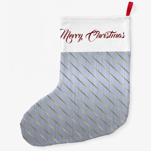 Elegant Silver Gold Stripes Grote Kerstsok (Achterkant)