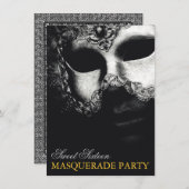 Elegant Silver Gold Sweet 16 Masquerade Invitation Kaart (Voorkant / Achterkant)