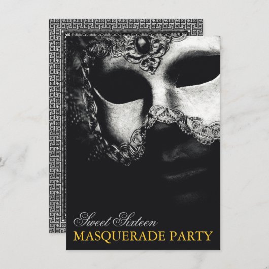 Elegant Silver Gold Sweet 16 Masquerade Invitation Kaart (Voorkant / Achterkant)