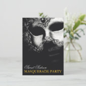 Elegant Silver Gold Sweet 16 Masquerade Invitation Kaart (Staand voorkant)