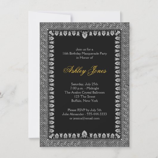 Elegant Silver Gold Sweet 16 Masquerade Invitation Kaart (Achterkant)