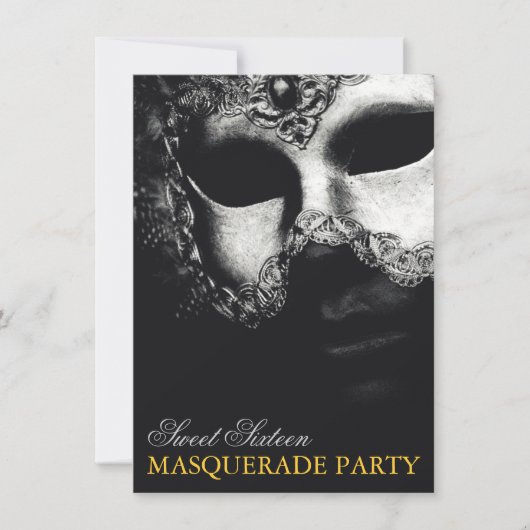 Elegant Silver Gold Sweet 16 Masquerade Invitation Kaart (Voorkant)