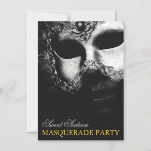 Elegant Silver Gold Sweet 16 Masquerade Invitation Kaart