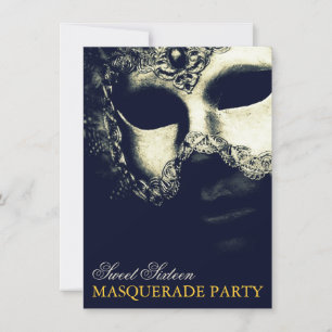 Elegant Silver Gold Sweet 16 Masquerade Invitation Kaart