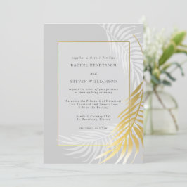 Elegant Silver Gold Wedding Tropical Greenery Kaart