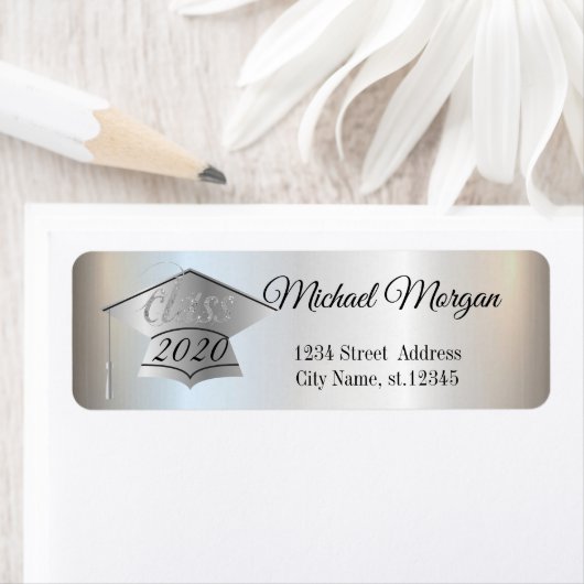Elegant Silver Graduation Cap Etiket (Insitu)