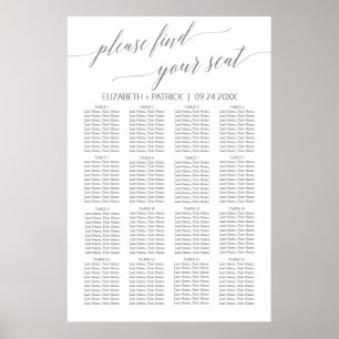 Elegant Silver Gray Calligraphy Seat Chart Poster