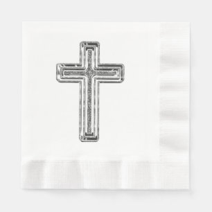 Elegant Silver Gray Cross Religieuze Event Servet