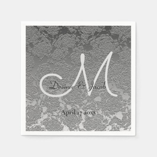 Elegant Silver Gray Custom Wedding Monogram Napkin Servet (Voorkant)