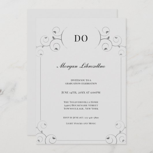 Elegant Silver Gray DO Graduation Party Invitation Kaart (Voorkant / Achterkant)