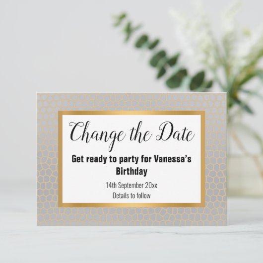 ELEGANT SILVER GRAY GOLD VERANDERT DATUM RSVP KAARTJE (Staand voorkant)