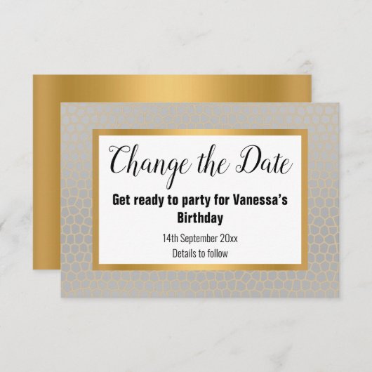 ELEGANT SILVER GRAY GOLD VERANDERT DATUM RSVP KAARTJE (Voorkant / Achterkant)