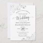 Elegant Silver Gray Lace Formal White Wedding Kaart (Voorkant)