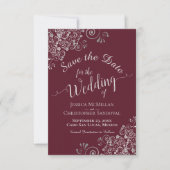 Elegant Silver Gray Lace Frills Bourgogne Weddensc Save The Date (Voorkant)