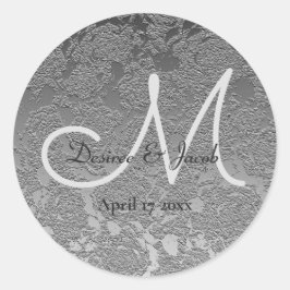 Elegant Silver Gray Monogram Modern Wedding Ronde Sticker