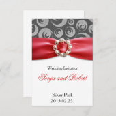 Elegant Silver Gray Red Ribbon Wedding Invitation Kaart (Voorkant / Achterkant)