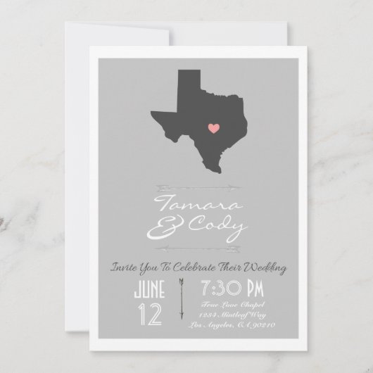 Elegant Silver Gray Texas Wedding Invitation Kaart (Voorkant)