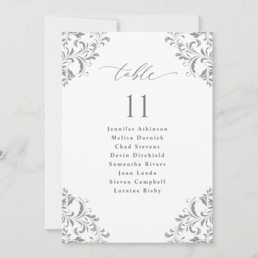Elegant Silver Gray Wedding Seding Chart Kaarten (Voorkant)