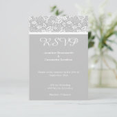ELEGANT SILVER GRAY WHITE LACE RSVP KAART (Staand voorkant)