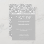 ELEGANT SILVER GRAY WHITE LACE RSVP KAART (Voorkant / Achterkant)