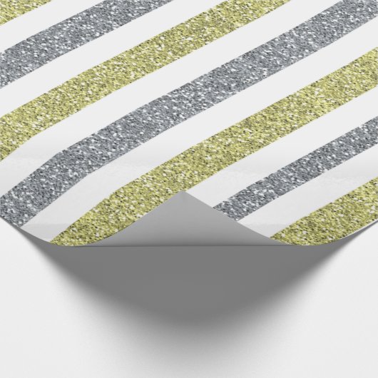 Elegant Silver Green Glitter Striped Holiday Cadeaupapier (Hoek)