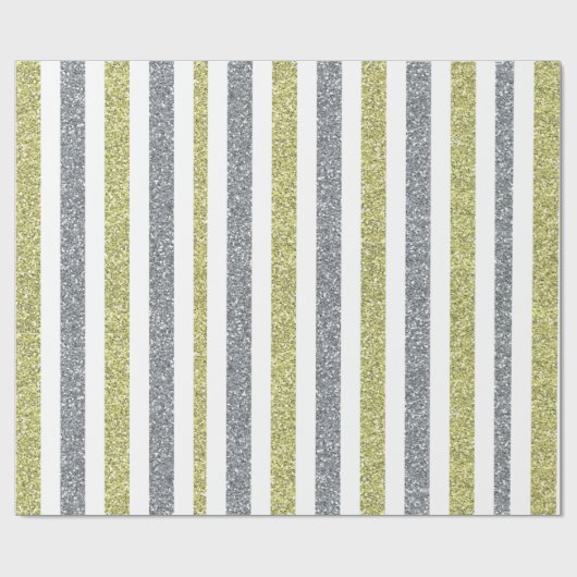 Elegant Silver Green Glitter Striped Holiday Cadeaupapier (Vlak)