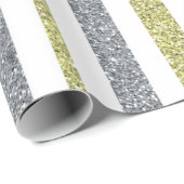 Elegant Silver Green Glitter Striped Holiday Cadeaupapier (Rol Hoek)