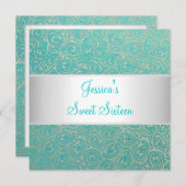 Elegant Silver Green Paisley Party Invitation Kaart (Voorkant / Achterkant)