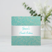 Elegant Silver Green Paisley Party Invitation Kaart (Staand voorkant)