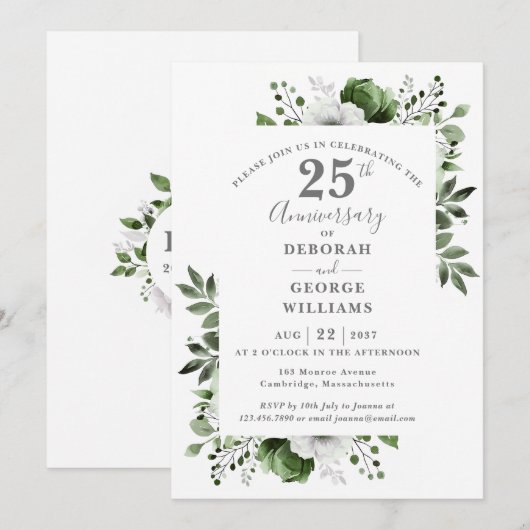 Elegant Silver Greenery 25e bruiloft Jubileum Kaart (Voorkant / Achterkant)