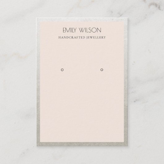 ELEGANT SILVER GRENS BLUSH PINK EARRING DISPLAY VISITEKAARTJE (Voorkant)