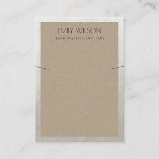 ELEGANT SILVER GRENS RUST KRAFT KETTING DISPLAY VISITEKAARTJE (Voorkant)