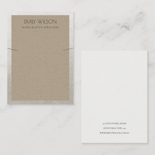 ELEGANT SILVER GRENS RUST KRAFT KETTING DISPLAY VISITEKAARTJE (Voorkant / Achterkant)