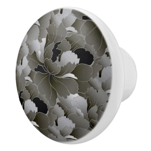 Elegant Silver Grey en Black Floral Keramische Knop (Rechts)