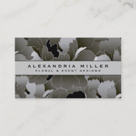 Elegant Silver Grey en Black Floral Visitekaartje