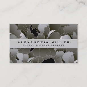 Elegant Silver Grey en Black Floral Visitekaartje
