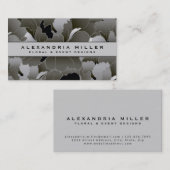 Elegant Silver Grey en Black Floral Visitekaartje (Voorkant / Achterkant)
