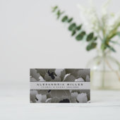Elegant Silver Grey en Black Floral Visitekaartje (Staand voorkant)