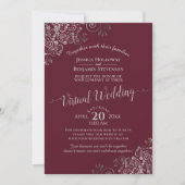 Elegant Silver Grey en Burgundy Virtual Wedding Kaart (Voorkant)