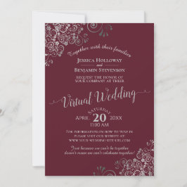 Elegant Silver Grey en Burgundy Virtual Wedding Kaart